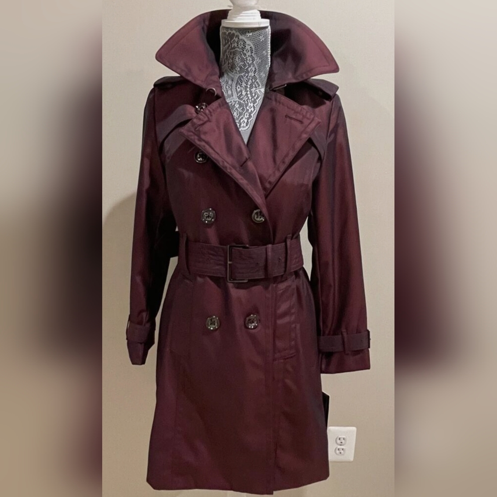 New Women's London Fog Burgundy Trench Coat